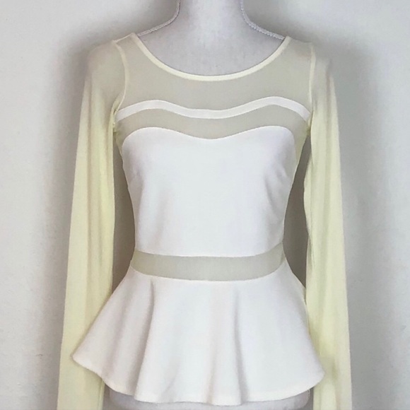 Tops - NWT Material Girl Ivory Illusion Peplum Top Size S